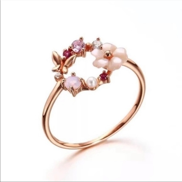 New 18K Rose Gold butterfly Circle Flower Ring - Picture 3 of 5